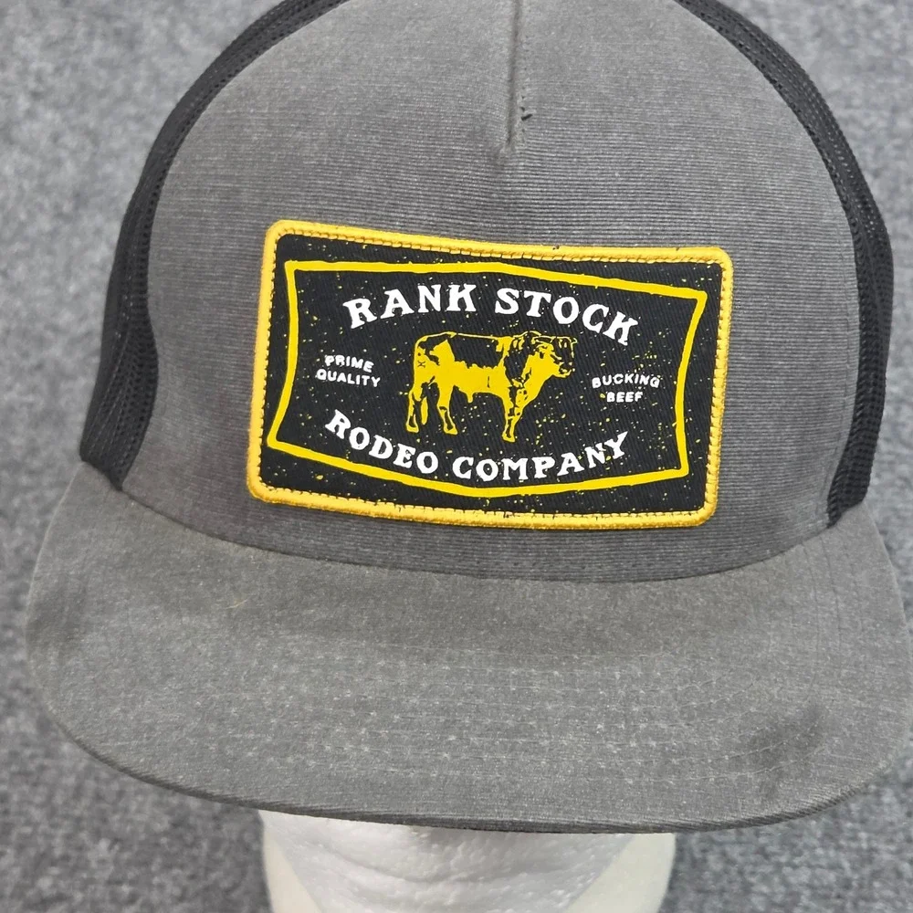 Rank Stock Rodeo Hat Gray Black Patch Hooey Trucker Farmcore Grunge Cowboy Work